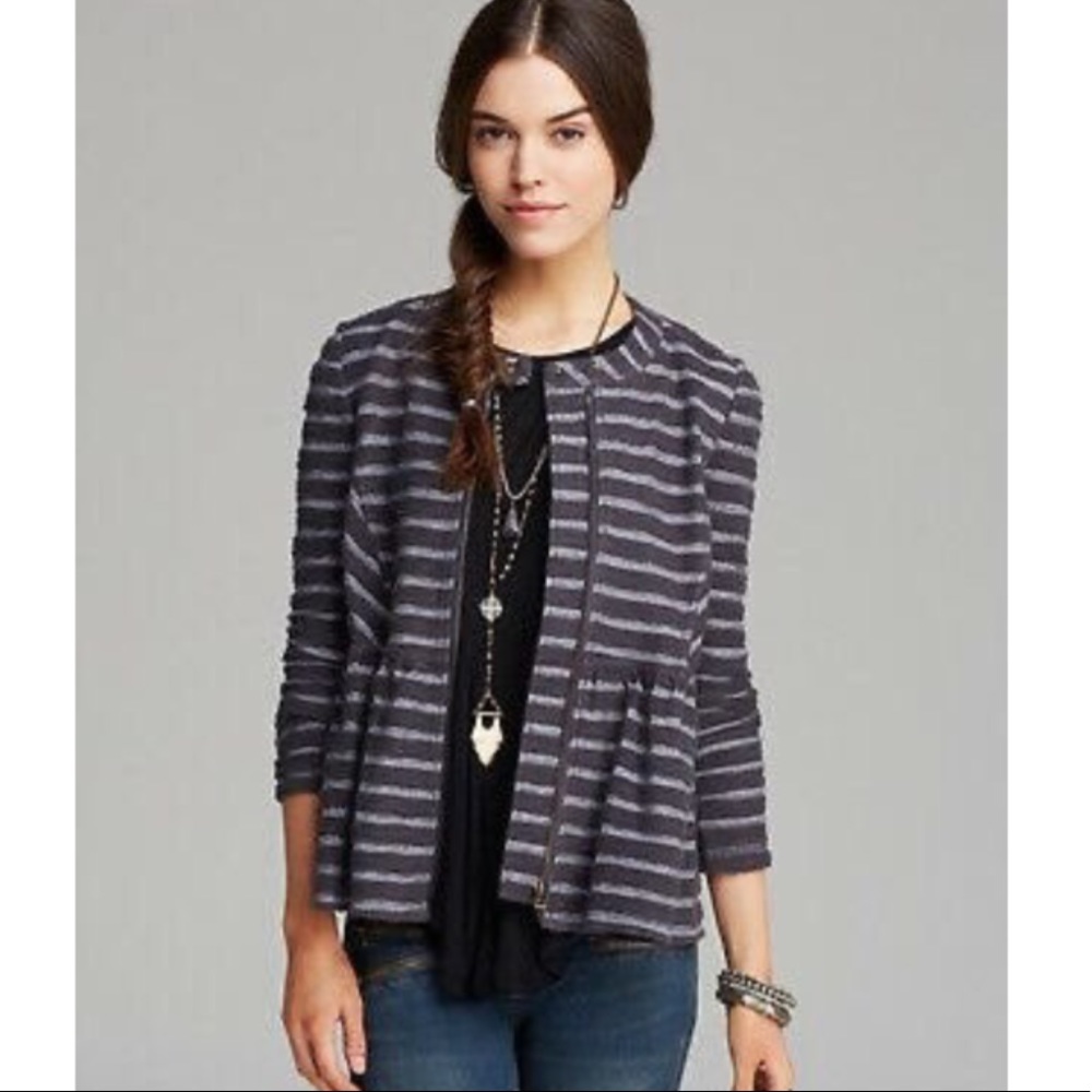 Free People Striped Peplum Jacket